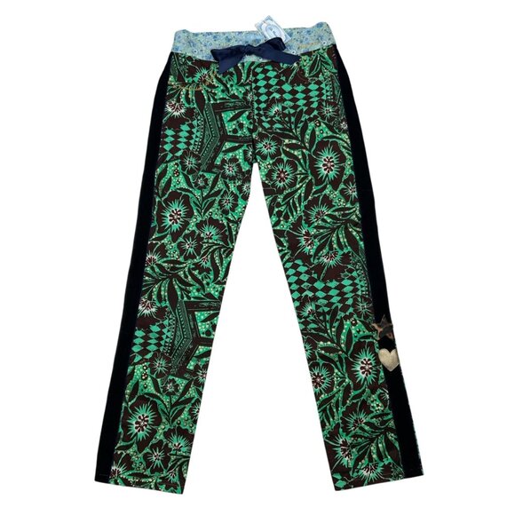 L'ÎLE BLEUE Boubou Barbara Pants 36 US 6 Small Floral Straight Leg Tuxedo Stripe - Picture 1 of 12